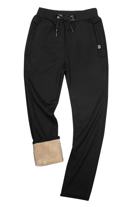 02 Black Gihuo Men's Sherpa Lined Athletic Sweatpants, front view, flat lay