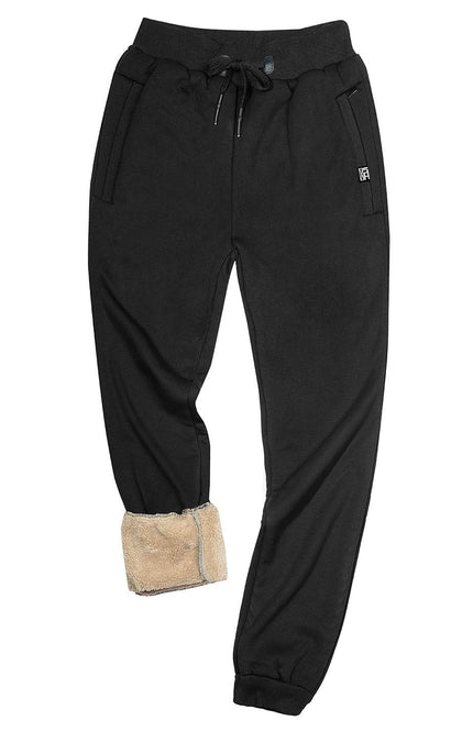 Black Gihuo Men's Sherpa Lined Athletic Sweatpants, front view, flat lay