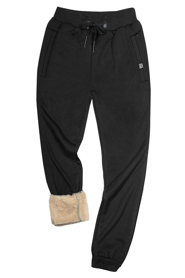 Black Gihuo Men's Sherpa Lined Athletic Sweatpants, front view, flat lay