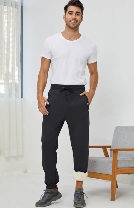 Black Gihuo Men's Sherpa Lined Athletic Sweatpants, front view on model, image 2