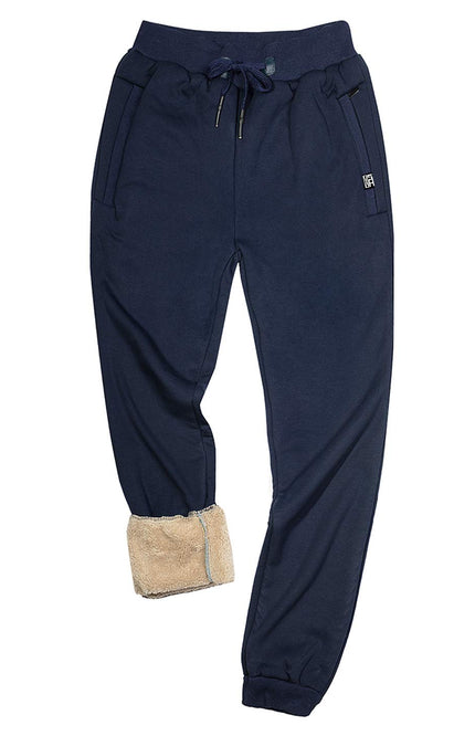 Navy Gihuo Men's Sherpa Lined Athletic Sweatpants, front view, flat lay