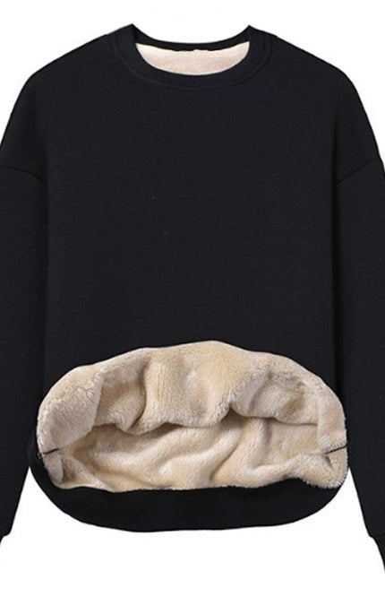 Black Gihuo Women's Sherpa Lined Pullover Sweatshirt, front view, flat lay