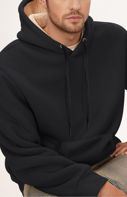 02 Black Gihuo Men's Sherpa Lined Fleece Sweatshirt, front view on model, image 2