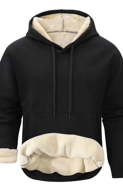 02 Black Gihuo Men's Sherpa Lined Fleece Sweatshirt, front view, flat lay
