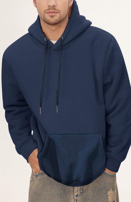 02 Navy Gihuo Men's Sherpa Lined Fleece Sweatshirt, front view on model