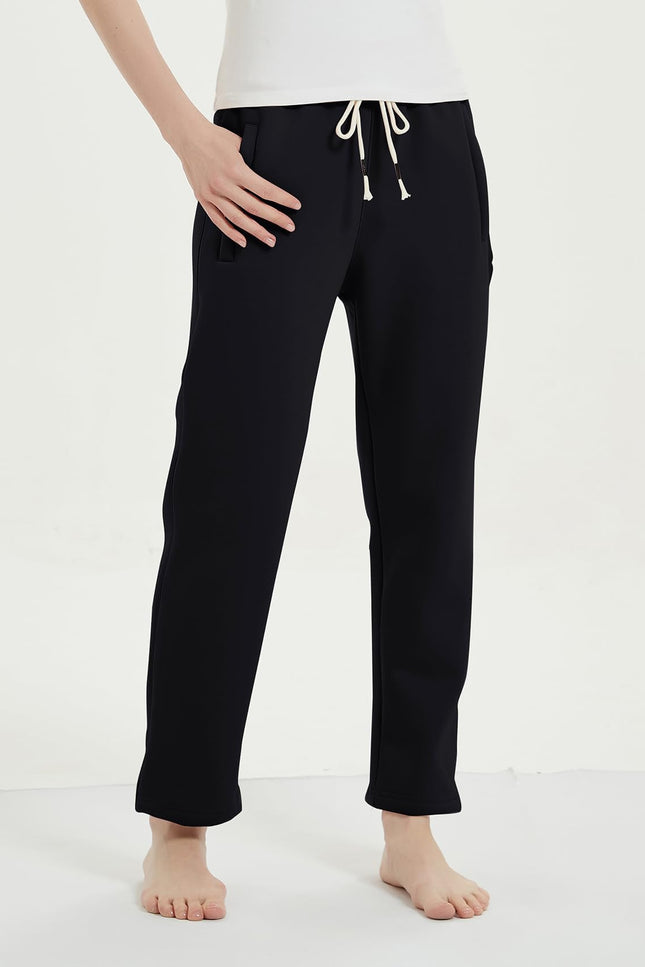 Black Gihuo Women's Sherpa Lined Sweatpants, front view on model