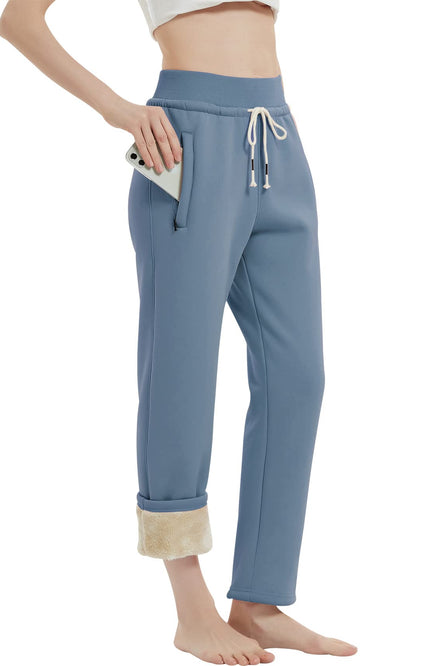 Blue Gihuo Women's Sherpa Lined Sweatpants, side view on model