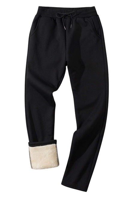 Black Gihuo Men's Sherpa Lined Sweatpants, front view, flat lay