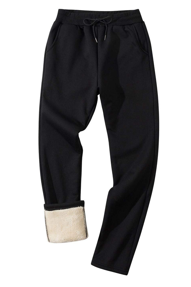 Black Gihuo Men's Sherpa Lined Sweatpants, front view, flat lay