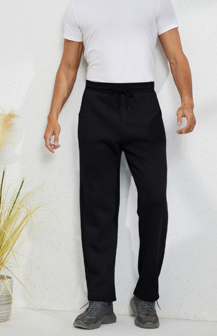 Black Gihuo Men's Sherpa Lined Sweatpants, front view on model