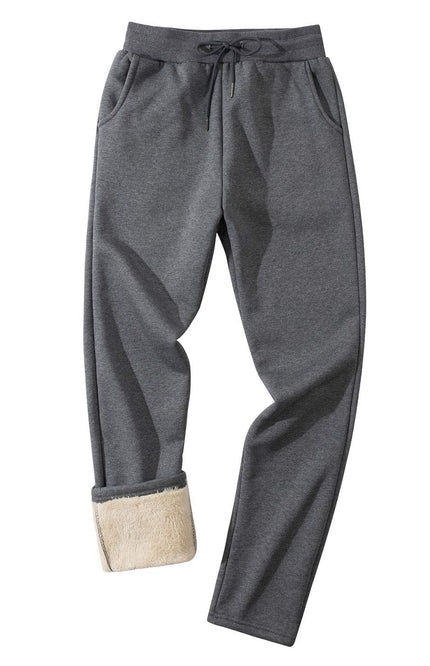 Dark Grey Gihuo Men's Sherpa Lined Sweatpants, front view, flat lay