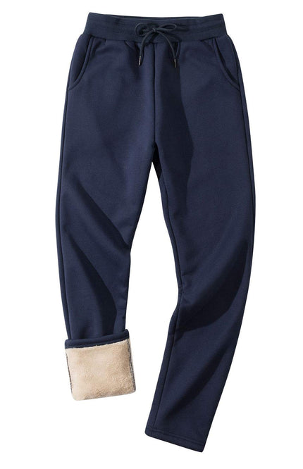 Royal Blue Gihuo Men's Sherpa Lined Sweatpants, front view, flat lay