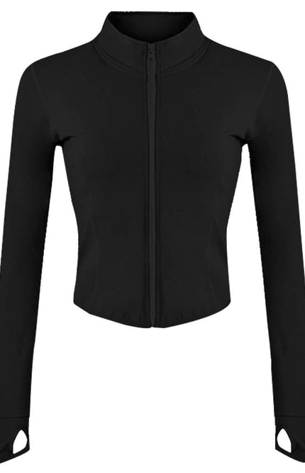 Black Gihuo Women's Athletic Workout Jacket, front view, flat lay
