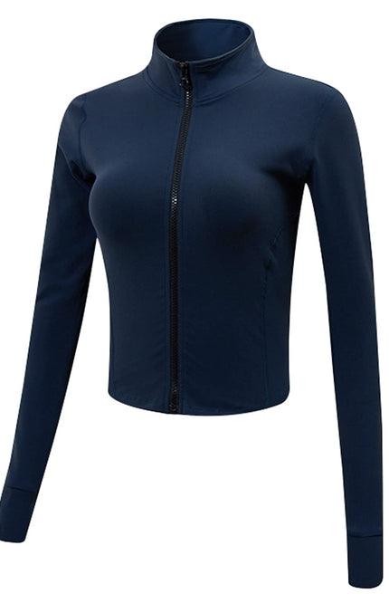 Navy Gihuo Women's Athletic Workout Jacket, front view, flat lay