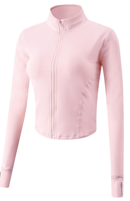 Pink Gihuo Women's Athletic Workout Jacket, front view, flat lay