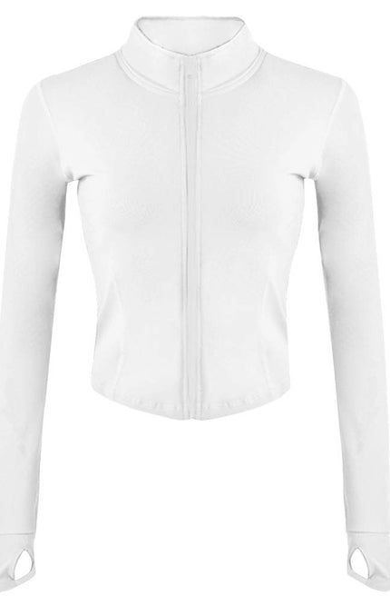 White Gihuo Women's Athletic Workout Jacket, front view, flat lay