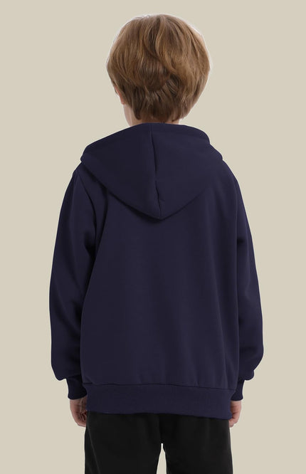 Navy Gihuo Unisex Kids Sherpa Lined Zip Up Hoodie, back view on model