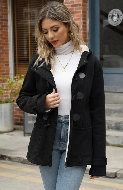 Black Gihuo Women's Sherpa Lined Jacket, front view on model