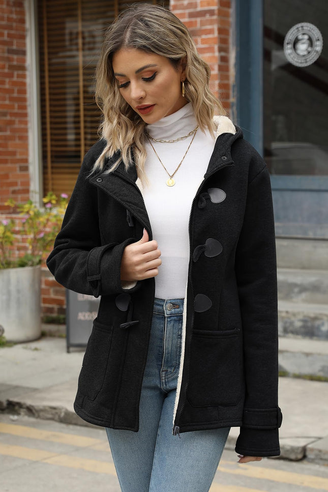 Black Gihuo Women's Sherpa Lined Jacket, front view on model