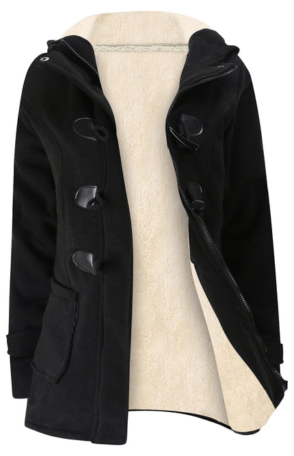 Black Gihuo Women's Sherpa Lined Jacket, front view, flat lay