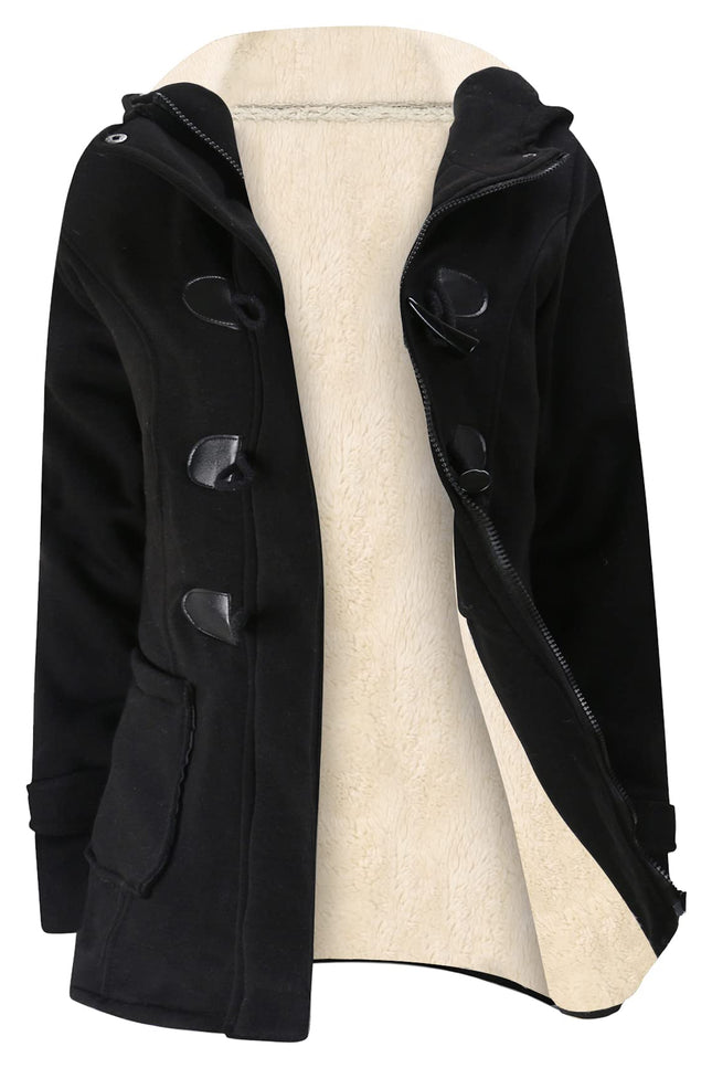 Black Gihuo Women's Sherpa Lined Jacket, front view, flat lay