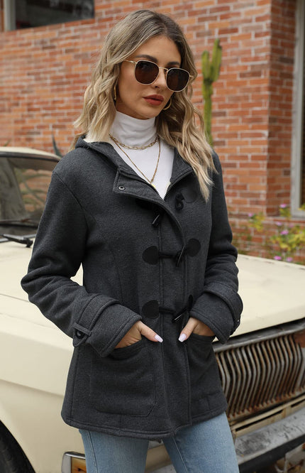 Dark Grey Gihuo Women's Sherpa Lined Jacket, front view on model