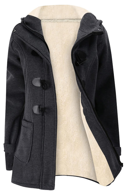 Dark Grey Gihuo Women's Sherpa Lined Jacket, front view, flat lay